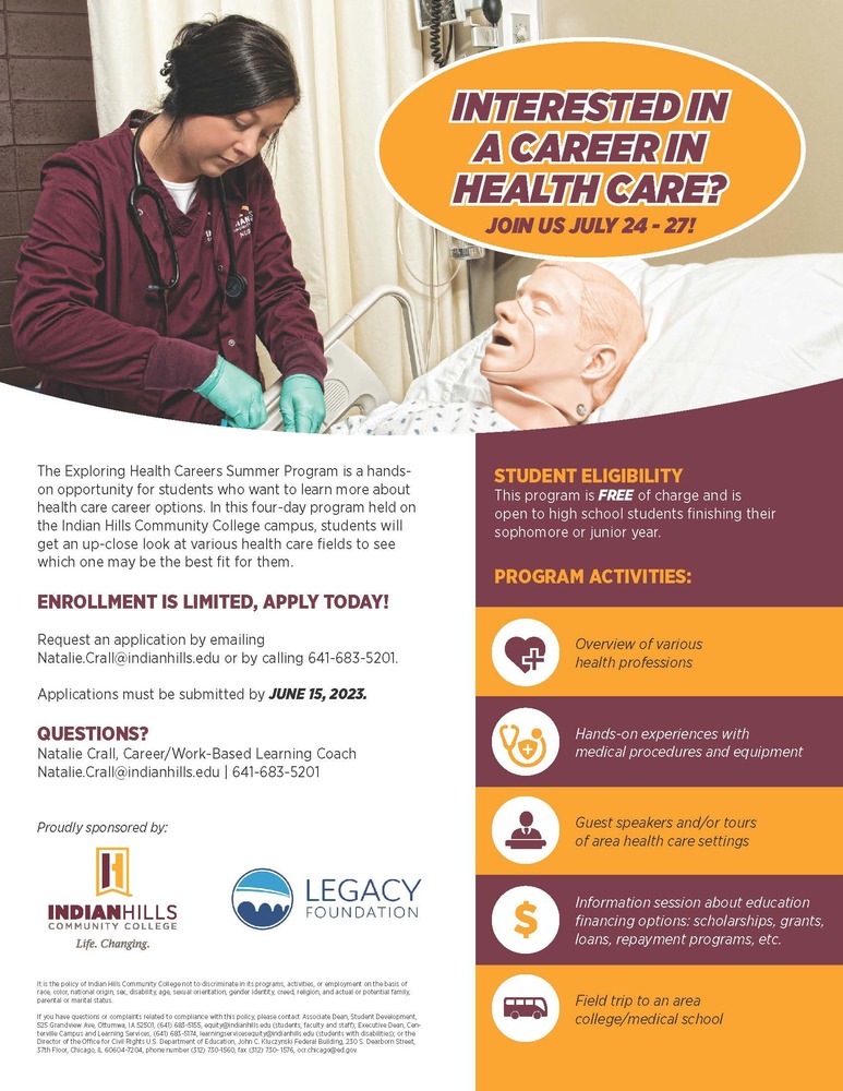 Image of IHCC flyer on summer opportunity for nursing
